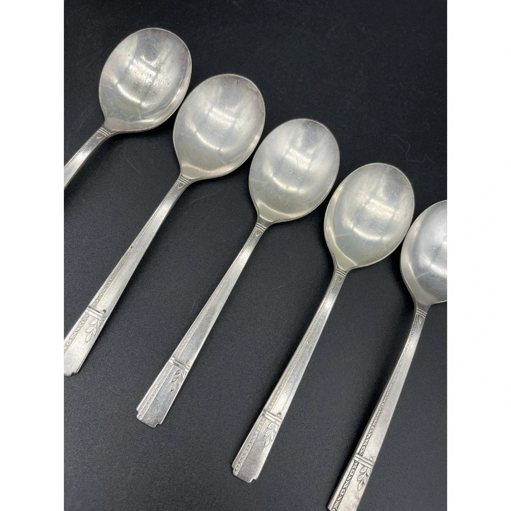 Soup Or Cream Spoon Set Silverplate Grenoble By Oneida Silver 5 Pieces